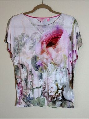 TED BAKER London Watercolor Short Sleeve Viscose Tee Size 4/XL EUC